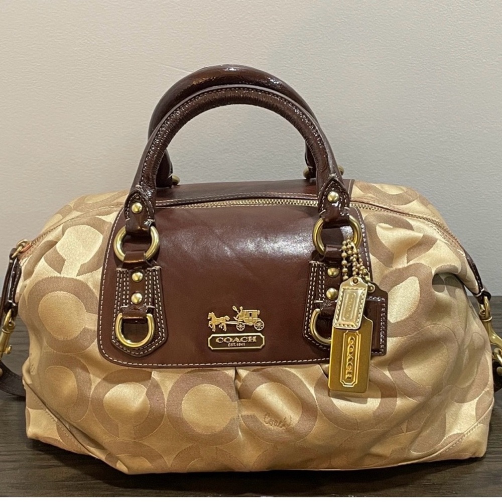 SOLD Coach Tan and Brown Signature Satchel